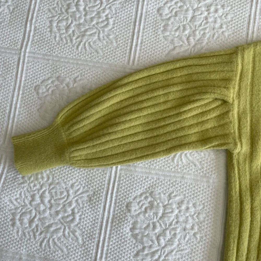 Aerie Buttercream Oversized Ribbed Crew Neck Sweater Lime Green XS
